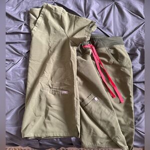Olive Green Women’s Pants with Red Accents